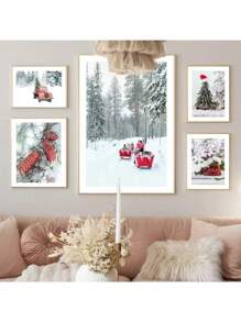1pc Phong cảnh mùa đông Quà tặng Giáng sinh Trang trại Tuyết Tường Nghệ thuật In Canvas Tranh Bắc Âu Áp phích In Trang trí phòng khách Không có khung - Nhiều màu - Xem 2