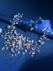 1 件简约优雅发饰，适用于婚礼新娘礼服拍照晚礼服，华丽发带 HP784 - 銀色 - 查看 4