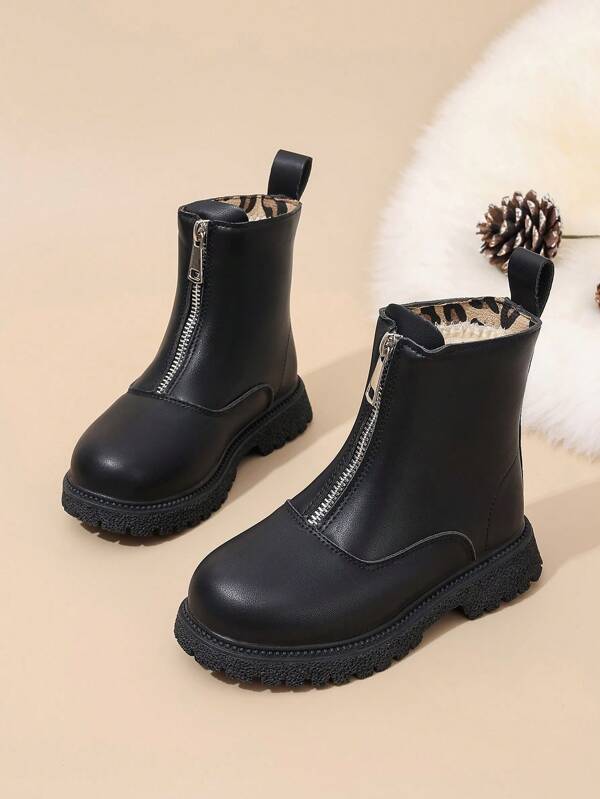 2 Optionen: 1 Paar Mädchen Halbe Wadenstiefel, PU-Leder, wasserdicht, mit Frontreißverschluss, modische Halbe Wadenstiefel für Frühling/Herbst; 1 Paar Mädchen Halbe Wadenstiefel, gepolstert, flauschig, verstärkt, warm, geeignet für den Winter