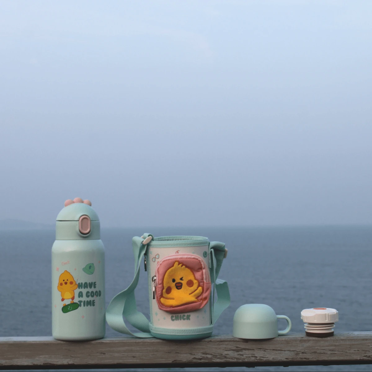 SHOTAY Children's Stainless Steel Bottle 24H Durable Insulation With Two Lids 550ml - Mint Green - View 1