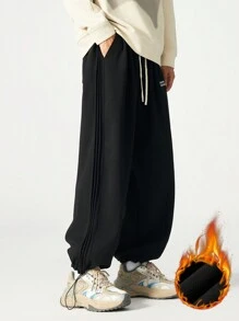 Plus Size Winter Thermal Lined Straight Leg Casual Sweatpants, Thick & Warm