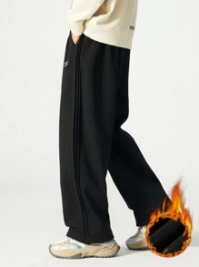 Plus Size Winter Thermal Lined Straight Leg Casual Sweatpants, Thick & Warm