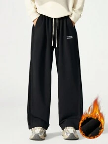 Plus Size Winter Thermal Lined Straight Leg Casual Sweatpants, Thick & Warm