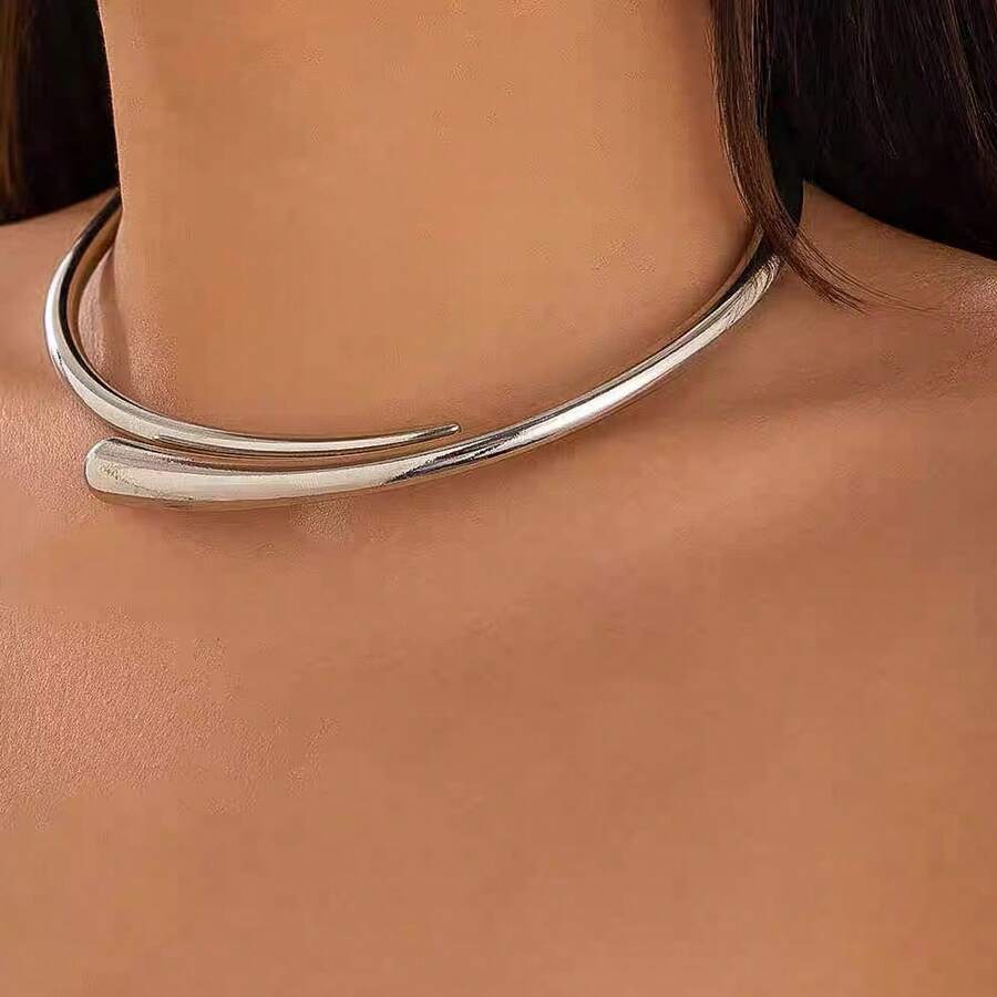 1 chiếc vòng cổ kim loại bóng hình học phong cách châu Âu và Mỹ có thể mở bằng lò xo, vòng cổ choker tối giản theo phong cách Punk - hình học - Xem 1