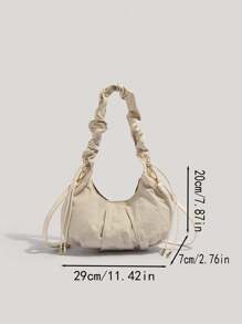 全新褶皱云形抽绳斜挎包，时尚轻便尼龙手提单肩包简约风格女士手提包潮流 - 米色 - 查看 4