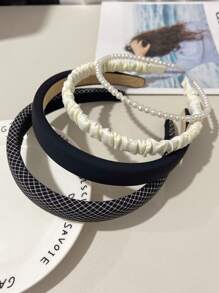 5pcs Elegant Plaid Fabric Sponge Headbands For Women, Suitable For Parties, Dancing, And Daily Wear; Perfect As Gifts For Friends,Hairband,Hair Hoop,Hair Accessories Head Accessories - Black and White - View 4