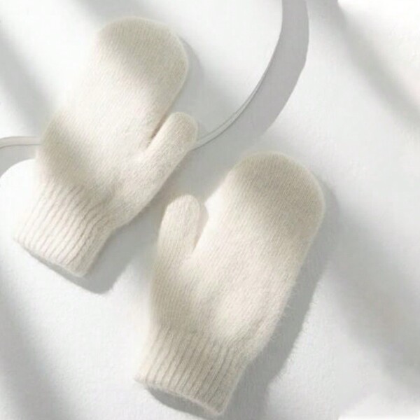 1 par de luvas de pelúcia femininas, luvas quentes, luvas fofas à prova de vento e frio de camada dupla