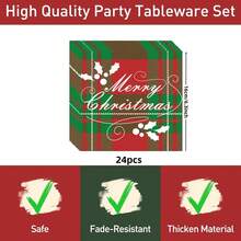 24 件圣诞树纸盘餐巾，红色格子派对盘子一次性派对用品蛋糕甜点盘，适用于圣诞节新年假期婚礼生日餐具套装派对装饰品，24 位客人，