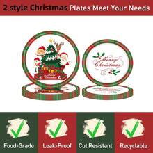 24 件圣诞树纸盘餐巾，红色格子派对盘子一次性派对用品蛋糕甜点盘，适用于圣诞节新年假期婚礼生日餐具套装派对装饰品，24 位客人，