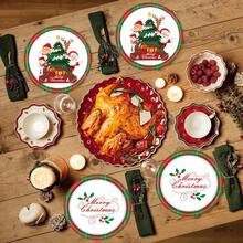 24 件圣诞树纸盘餐巾，红色格子派对盘子一次性派对用品蛋糕甜点盘，适用于圣诞节新年假期婚礼生日餐具套装派对装饰品，24 位客人，