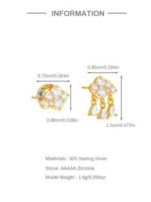 1Pair 925 Sterling Silver Plum Bossom Heart Four Leaf Clover Women Studs Cartilage Helix Piercing Fine Jewelry For Daily Wear Wedding Party Engagement Anniversary Valentine's Day - Gold - View 6