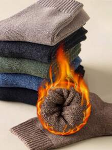 10 đôi tất lông cừu dày màu trơn cho nam, tất cổ điển cao đến giữa bắp chân, thấm hút mồ hôi, mùa đông - Nhiều màu - Xem 2