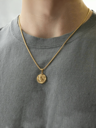 Collar con colgante de moneda dorada para hombre, regalo de joyería para novio, collar con cadena chapada en oro de 18 quilates para hombres, regalo de aniversario para esposo, medalla para él