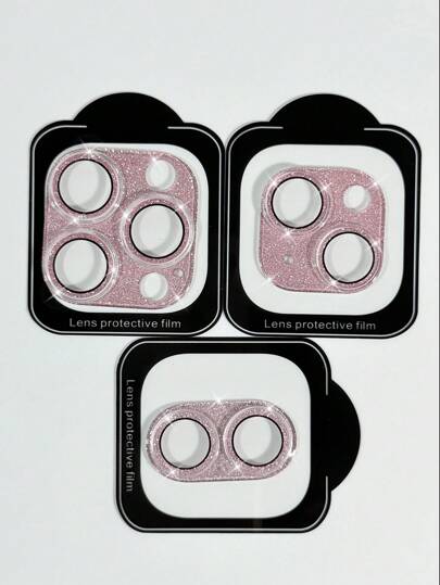 1pc Pink Personalized Glittering & Sparkling Rhinestone Diamond Phone Camera Lens Film, Glitter Rhinestone Sticker Protector Tempered Glass, Mobile Phone Lens Protective Film, Lens Shield, Compatible With IPhone 16 Pro Max/16 Pro/16 Plus/16/15/14 Series