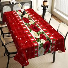 1 pièce Nappe imperméable et résistante aux taches avec thème de Noël - Design à motif en treillis de rose et flocons de neige - Polyester sans froissage, parfait pour les repas intérieurs/extérieurs, les fêtes, les buffets, les mariages