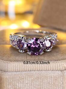 Vanel 1 件时尚经典爪镶紫色锆石戒指，女士订婚/承诺/生日/周年纪念礼物 - 戒指 - 查看 6