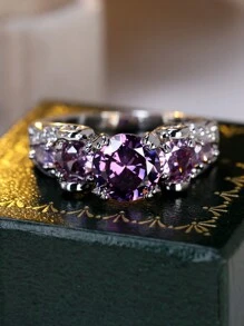 Vanel 1 件时尚经典爪镶紫色锆石戒指，女士订婚/承诺/生日/周年纪念礼物 - 戒指 - 查看 4