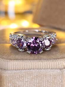 Vanel 1 件时尚经典爪镶紫色锆石戒指，女士订婚/承诺/生日/周年纪念礼物 - 戒指 - 查看 2