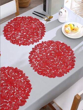 4枚組 PVC製 リーフプレースマット、キッチンテーブル用室内/屋外、洗える 耐熱性プレースマット、ワイプ可能なダイニングテーブルマット キャンプ、祭り、結婚式、パーティーに