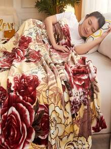 1pc Flannel Printed Blanket, Warm Fleece Throw Blanket For Bedroom, Home, Travel, Date, All Season Use