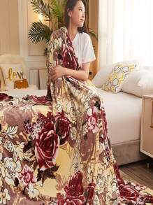 1pc Flannel Printed Blanket, Warm Fleece Throw Blanket For Bedroom, Home, Travel, Date, All Season Use