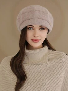 1 件装女士纯色贝雷帽，保暖防风，适合妈妈，时尚百搭兔毛针织帽，适合户外散步 - 彩色 - 查看 11
