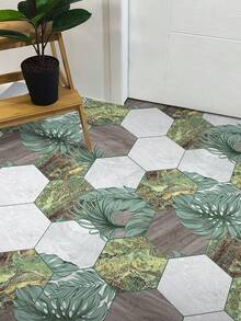 11 件 7.87*9.06 英寸六角形地板贴纸，白色大理石带叶子图案自粘地板贴纸，防滑瓷砖贴纸，即撕即贴 DIY 拼接墙贴适用于家居装饰 - 彩色 - 查看 12