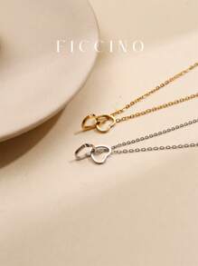 FICCINO FICCINO Titanium Steel Gold-Plated Double Heart Wrap Pendant Necklace, O-Shape Daily Versatile Choker Necklace, Valentines/Anniversary Gift With Gift Box Valentines,Mom,Mother,Mother's Day,Gift