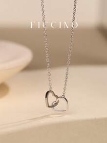 FICCINO FICCINO Titanium Steel Gold-Plated Double Heart Wrap Pendant Necklace, O-Shape Daily Versatile Choker Necklace, Valentines/Anniversary Gift With Gift Box Valentines,Mom,Mother,Mother's Day,Gift
