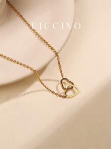 FICCINO FICCINO Titanium Steel Gold-Plated Double Heart Wrap Pendant Necklace, O-Shape Daily Versatile Choker Necklace, Valentines/Anniversary Gift With Gift Box Valentines,Mom,Mother,Mother's Day,Gift