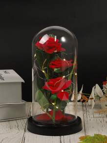 1pc Artificial Flower Forever Rose Decoration With Creative Led String Light Dome Shade,Valentine's Day Gift For Girlfriend, Birthday Wedding Party Home Decor, Valentine's Day, Gift Gifts Graduation,Fake Plants Christmas Decorations Room Decor Christmas