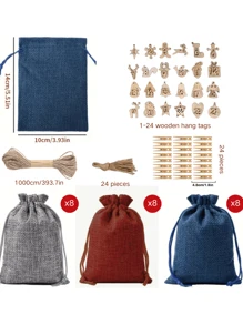 Calendario de Adviento rellenable, 24 calendarios navideños rellenables, calendario de Adviento grande de 10 x 14 cm, rellenable, calendario de Adviento 2024 - Marca de madera roja gris azul E-24 - Ver 9