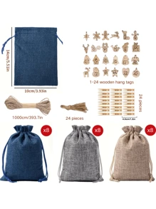 Calendario de Adviento rellenable, 24 calendarios navideños rellenables, calendario de Adviento grande de 10 x 14 cm, rellenable, calendario de Adviento 2024 - Marca de madera roja gris azul E-24 - Ver 10