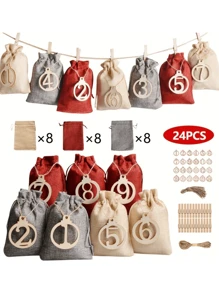 Calendario de Adviento rellenable, 24 calendarios navideños rellenables, calendario de Adviento grande de 10 x 14 cm, rellenable, calendario de Adviento 2024 - Marca de madera roja gris azul E-24 - Ver 6