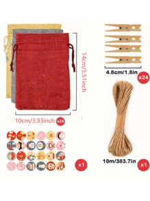 Calendario de Adviento rellenable, 24 calendarios navideños rellenables, calendario de Adviento grande de 10 x 14 cm, rellenable, calendario de Adviento 2024 - Marca de madera roja gris azul E-24 - Ver 8