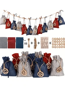 Calendario de Adviento rellenable, 24 calendarios navideños rellenables, calendario de Adviento grande de 10 x 14 cm, rellenable, calendario de Adviento 2024 - Marca de madera roja gris azul E-24 - Ver 7