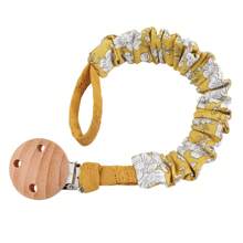 1pc Infant Fashion Printed Grid, Polka Dot & Striped Pacifier Clip & Wooden Pacifier Clip, Daily Use - Multicolor - View 48