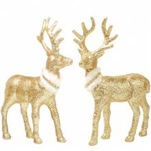 Tượng tuần lộc Giáng sinh cổ điển 8,6 inch - Bộ 2 món - Tượng tuần lộc bằng nhựa lấp lánh, thích hợp để trang trí ngày lễ - Dành cho phòng khách, phòng ngủ và nhiều loại phòng khác nhau - Vàng B - Xem 1