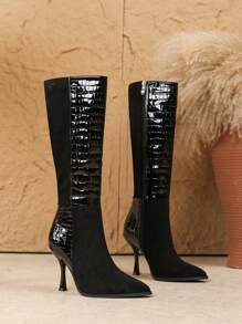 Plus Size Women Fashion Over The Knee Boots High Heels Casual Zipper Elegant Catwalk Long Boots Stiletto Thigh High Boots Black