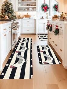 1/2 件别致农舍鸡厨房垫 - 充满活力的乡村防滑室内地毯，采用现代公鸡设计厨房地垫 - 防滑、防油、防水、防污、可机洗 - 非常适合入口、厨房、客厅、洗衣房、浴室和家居装饰 - 紅白色 - 查看 11