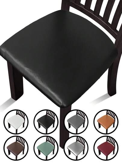 1pc Elastic PU Waterproof Chair Seat Cover, Removable & Washable Dining/Kitchen Chair Protector