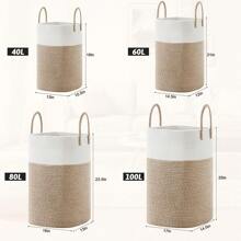 1Pc 60/80/100L Laundry Basket,Woven Cotton Rope Laundry Hamper Versatile Storage For Dirty Clothes,Baby Toys,And Blankets In Bathroom, Nursery,And Living Room - màu nâu - Xem 3