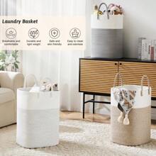 1Pc 60/80/100L Laundry Basket,Woven Cotton Rope Laundry Hamper Versatile Storage For Dirty Clothes,Baby Toys,And Blankets In Bathroom, Nursery,And Living Room - màu nâu - Xem 4