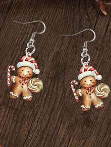 1 cặp bông tai bánh gừng quyến rũ cho phụ nữ bằng acrylic nhẹ, bền và thiết kế lễ hội cho phụ nữ hoàn hảo cho quà tặng Giáng sinh, Lễ tạ ơn, Ngày lễ tình nhân và sinh nhật - Người đàn ông bánh gừng Giáng sinh - Xem 2
