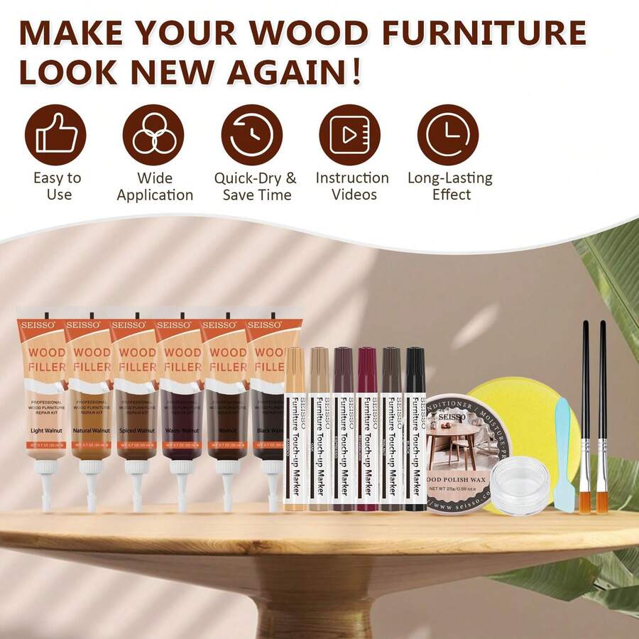 SEISSO Wood Furniture Repair Kit Wood Fillers With Wood Putty And
