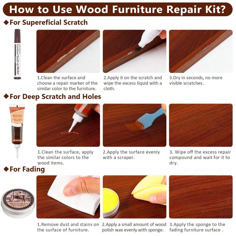 SEISSO Wood Furniture Repair Kit Wood Fillers With Wood Putty And