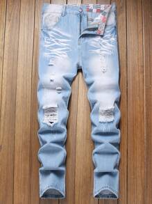 Men's Fashionable Distressed Denim Jeans, Streetwear, Casual, Comfortable