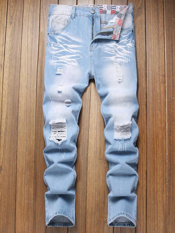 Men's Fashionable Distressed Denim Jeans, Streetwear, Casual, Comfortable