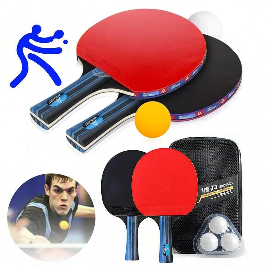 New Speed And Spin PPong Table Tennis Set / Rackets With 2 Bats,3 Balls & Bag - Red - View 1