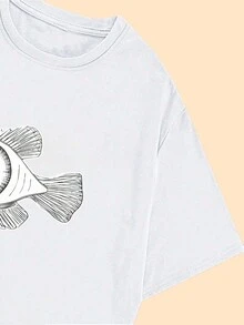 Women's T-Shirt Printed Fish Design With Giant Eye Streetwear Cotton Comfort Casual Short Sleeve Premium - 白色的 - 查看 4